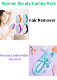 Heatless Satin Roller Hair Curl & Magic Hair Remover for Arms Combo Pack