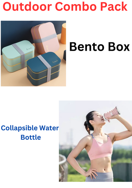 Collapsible Water Bottle & Bento Box Outdoor Combo Pack
