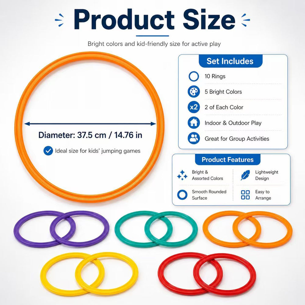 Hopscotch Ring Set, Colorful Agility Hoops with Snap Connectors