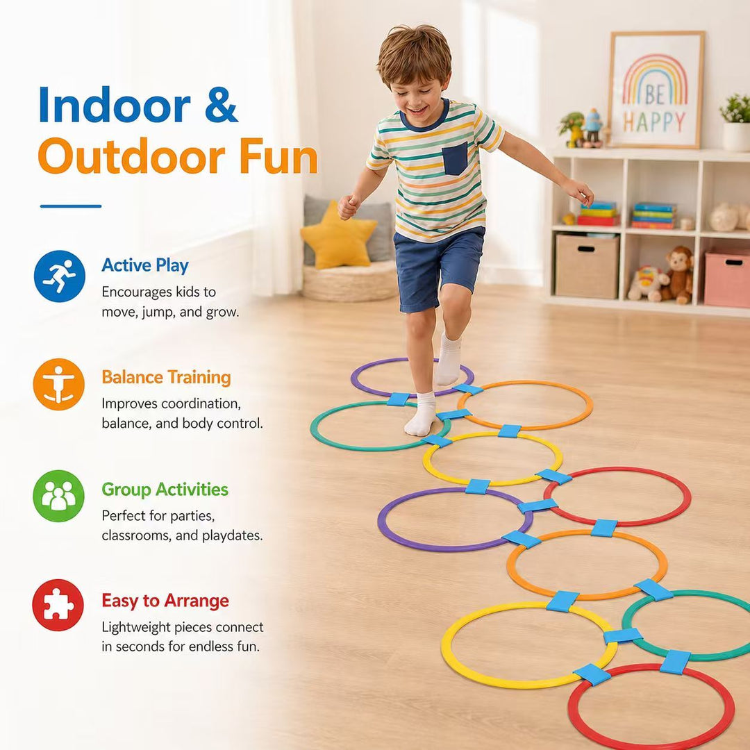 Hopscotch Ring Set, Colorful Agility Hoops with Snap Connectors