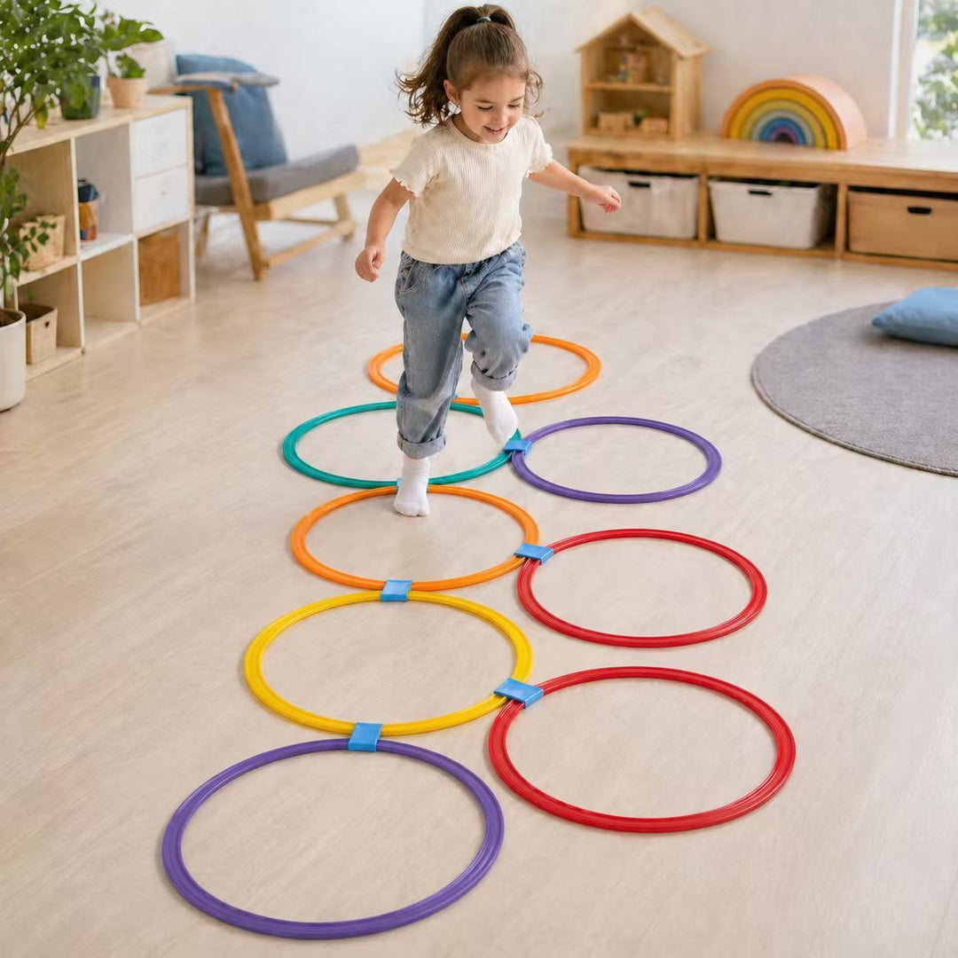 Hopscotch Ring Set, Colorful Agility Hoops with Snap Connectors
