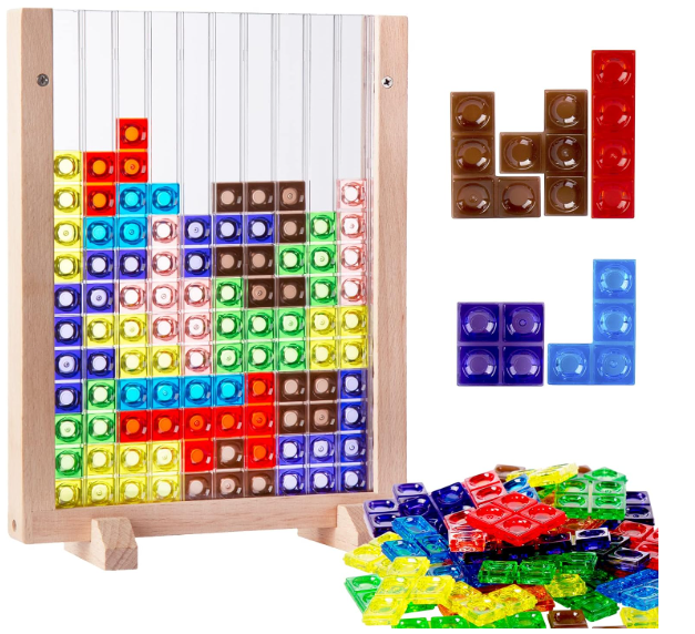 3D Block Puzzle Game, 40 Colorful Pieces, Beechwood Board(MOQ 10 Sets)