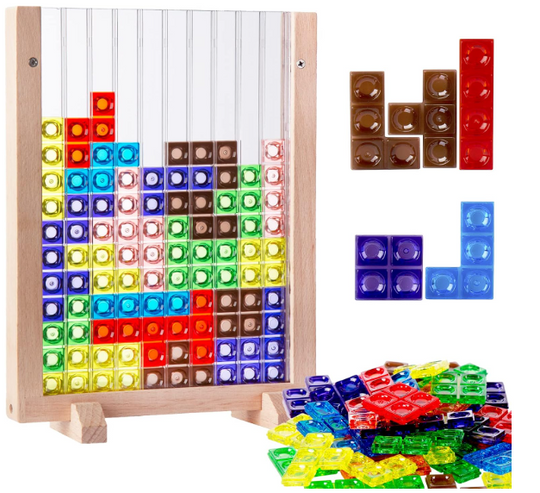 3D Block Puzzle Game, 40 Colorful Pieces, Beechwood Board(MOQ 10 Sets)