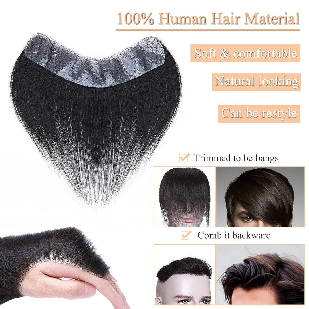 Hairpiece V-Shape Mens Topper PU Thin Skin Base Natural Hairline