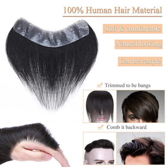 Hairpiece V-Shape Mens Topper PU Thin Skin Base Natural Hairline(10 Pack)