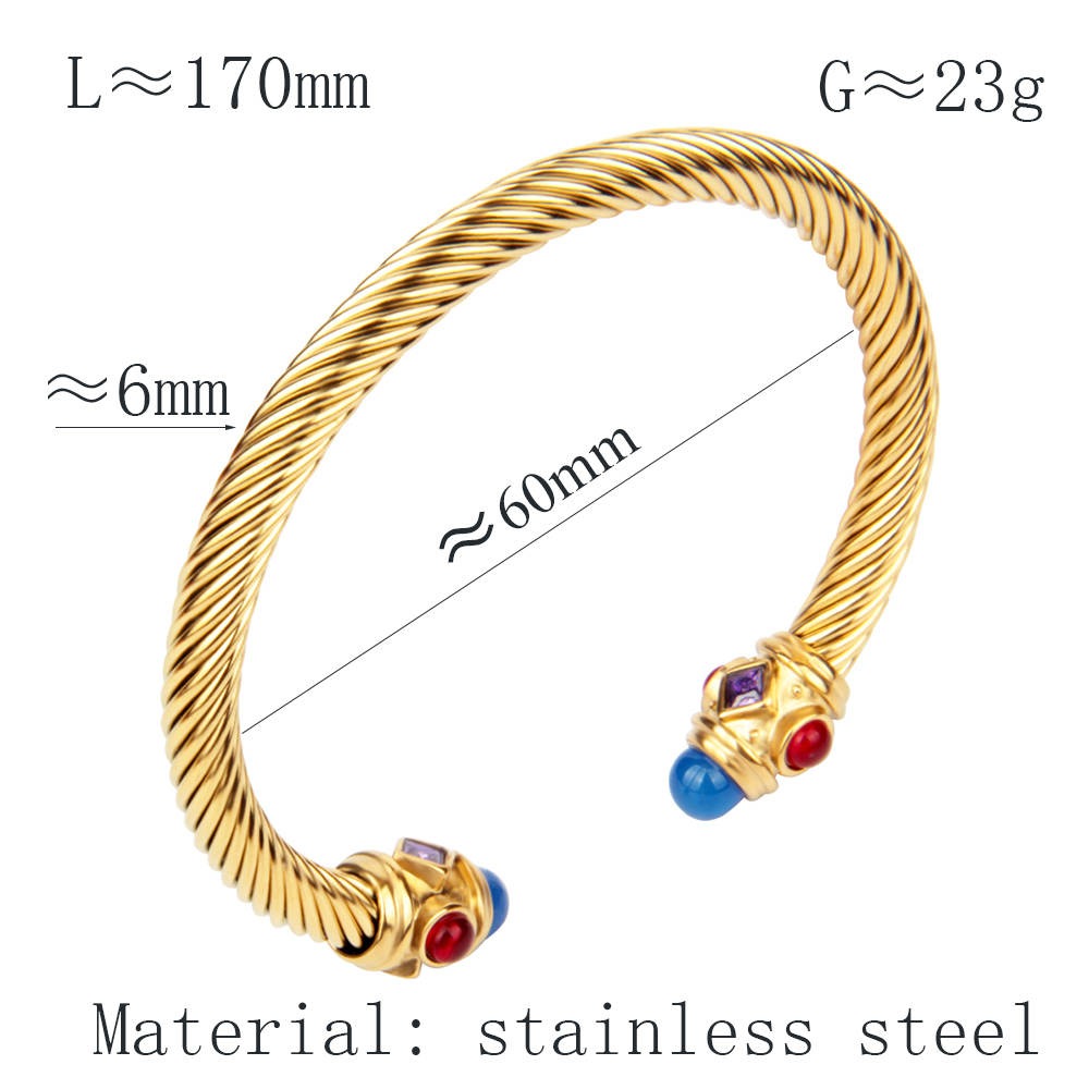 Bohemian style 18K gold braided steel wire open ended bracelet