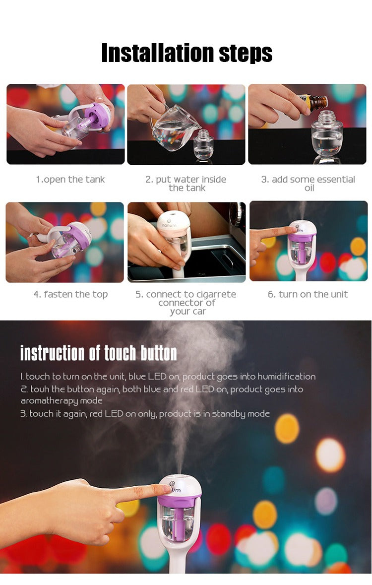 Mini Car Charger Port Air Humidifier Travel Portable Ultrasonic Aroma Mist Humidifiers Air Purifying Car Humidifier