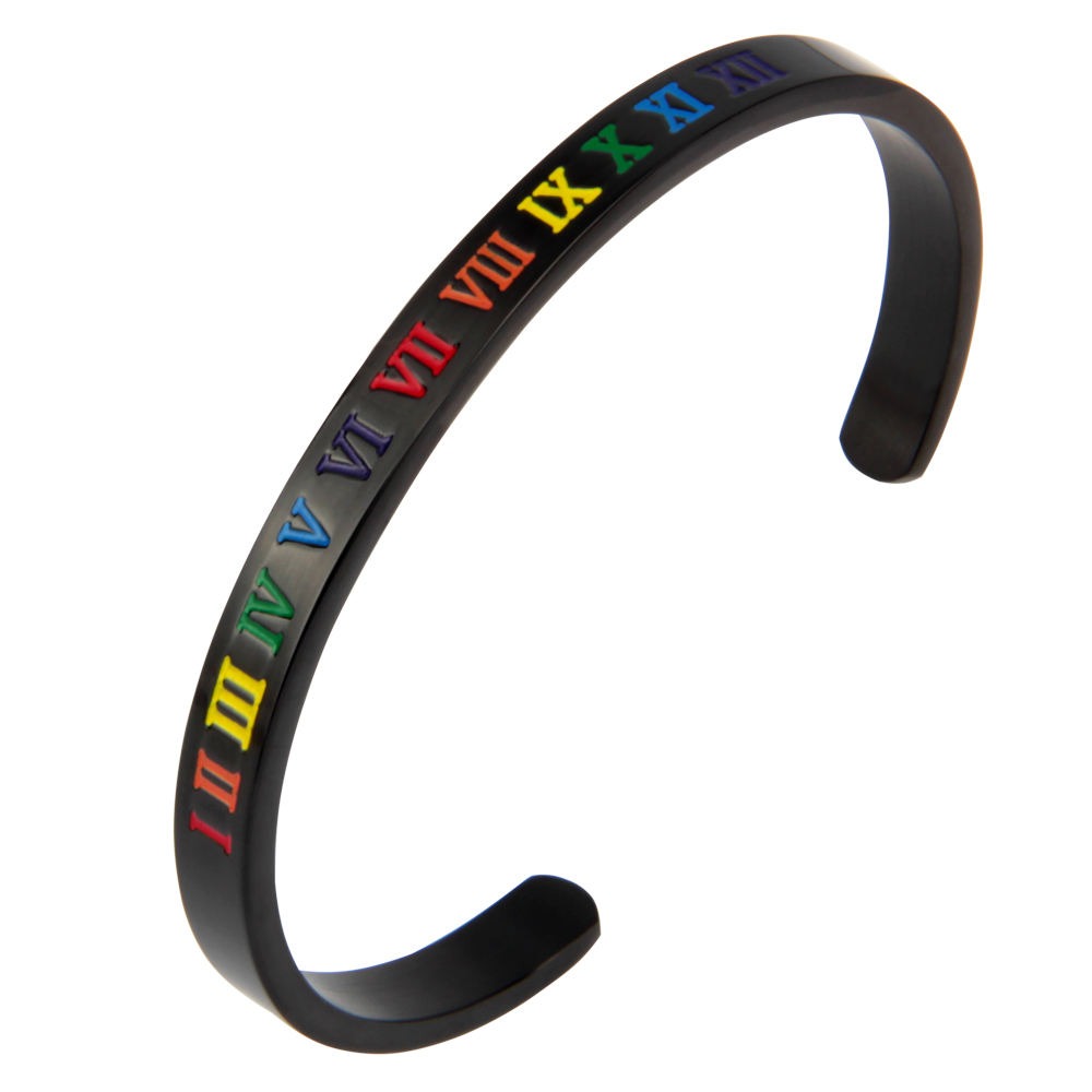 Rainbow Roman digital C shaped stainless steel bracelet(10 Pack)