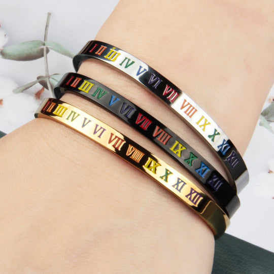 Rainbow Roman digital C shaped stainless steel bracelet