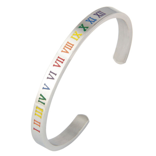 Rainbow Roman digital C shaped stainless steel bracelet