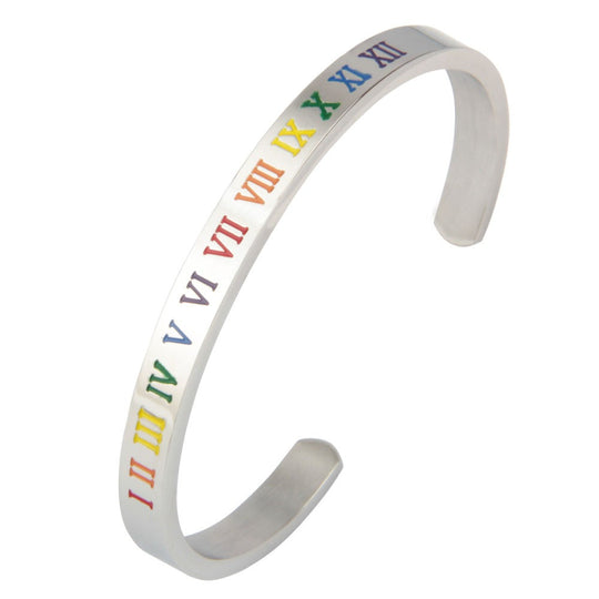 Rainbow Roman digital C shaped stainless steel bracelet(10 Pack)