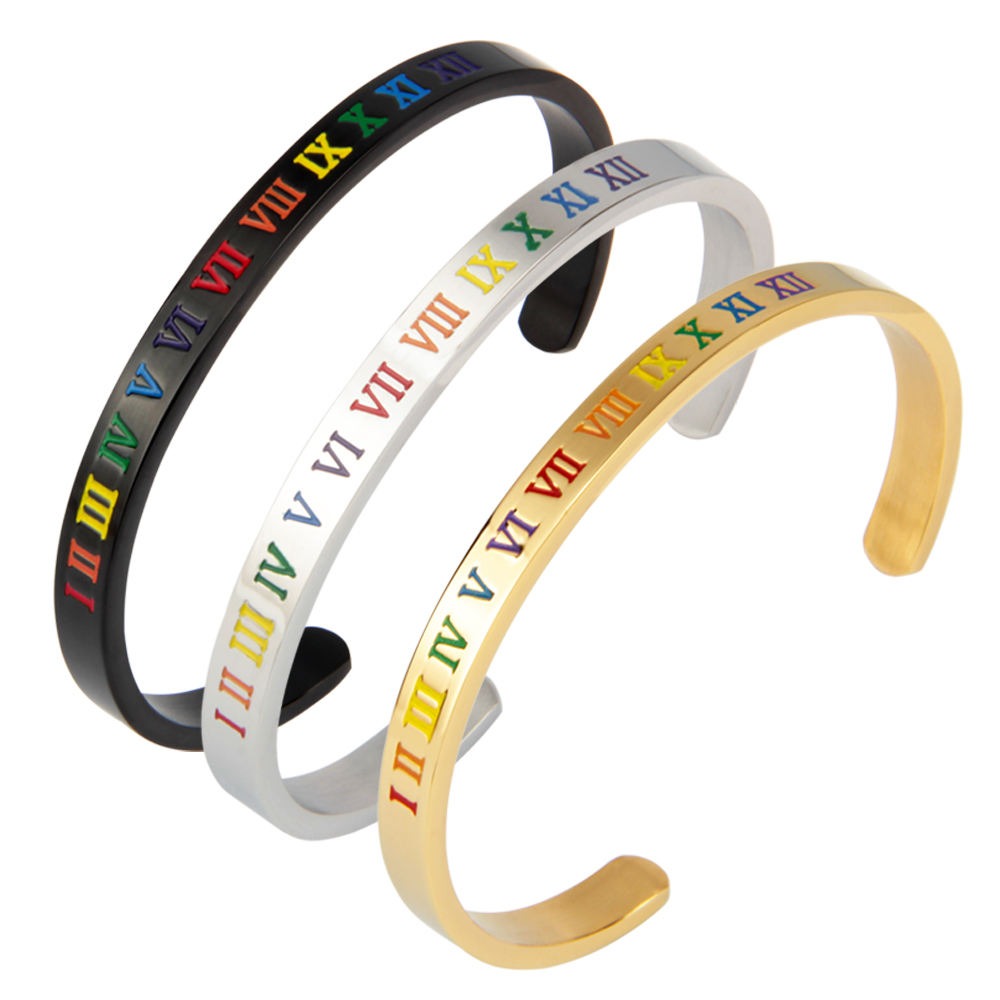 Rainbow Roman digital C shaped stainless steel bracelet(10 Pack)