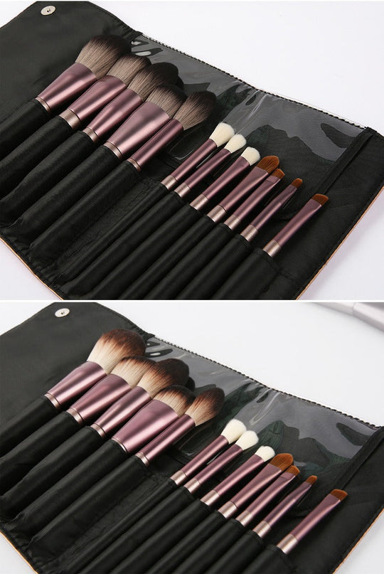 Premium Synthetic Hair 12 Piece Makeup Brush Set With Case(Bulk 3 Sets)