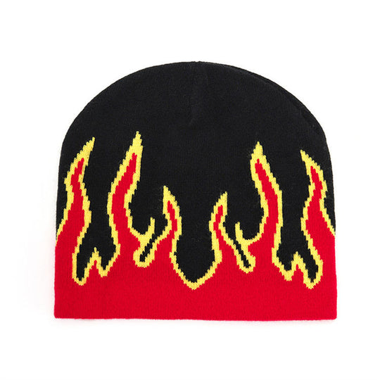 Street Dance Cap Skull Beanie Flames Knitted Hat(Bulk 3 Sets)