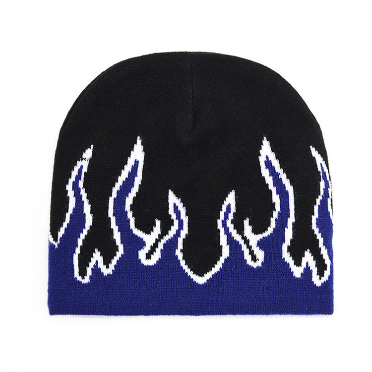 Street Dance Cap Skull Beanie Flames Knitted Hat(Bulk 3 Sets)