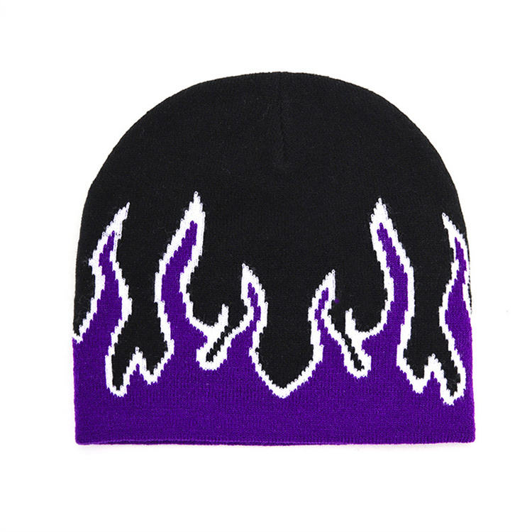 Street Dance Cap Skull Beanie Flames Knitted Hat(Bulk 3 Sets)