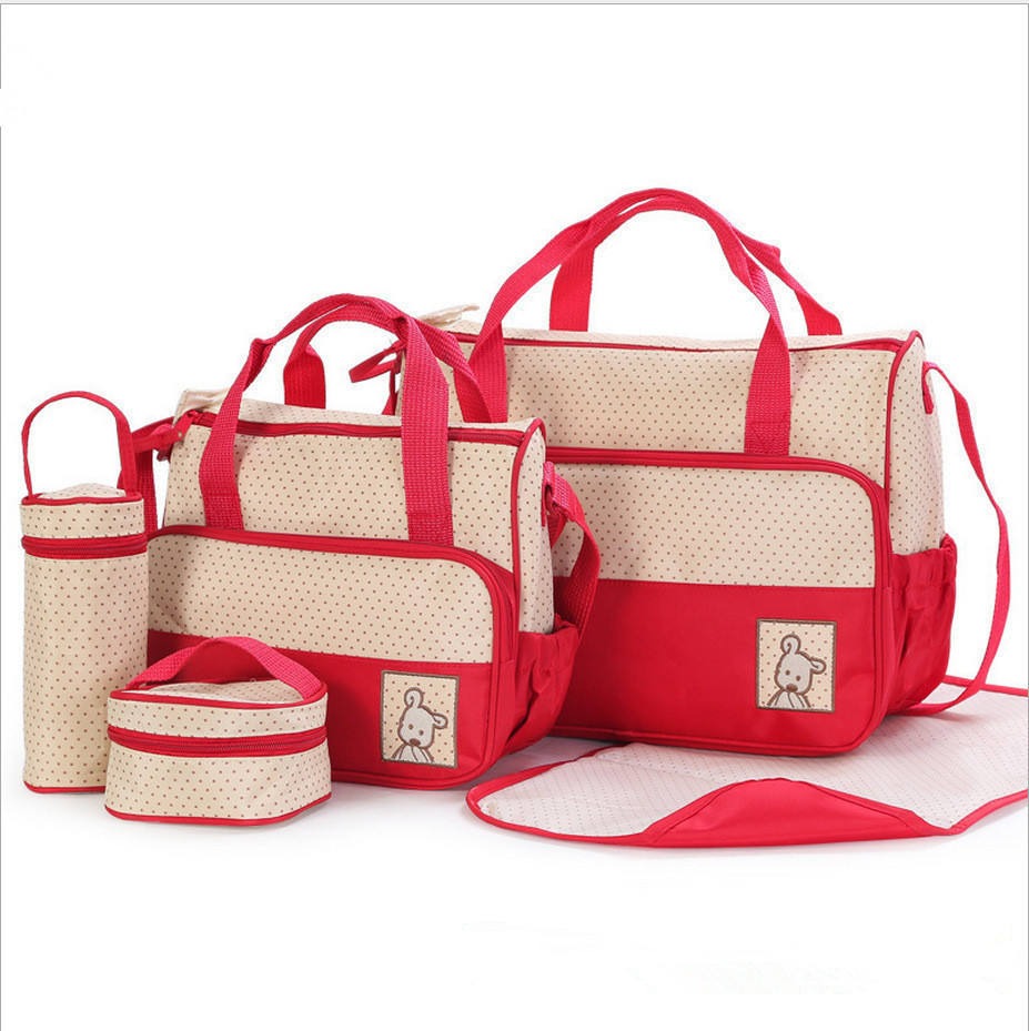 Multifunction Mommy bag Large Storage for Baby Diaper Bags Tote 5Pcs baby diaper Convertible