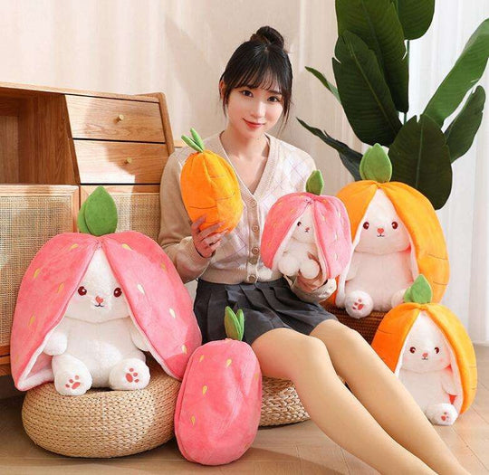 Security Bunny sleeping strawberry carrot throw pillow transform fruit