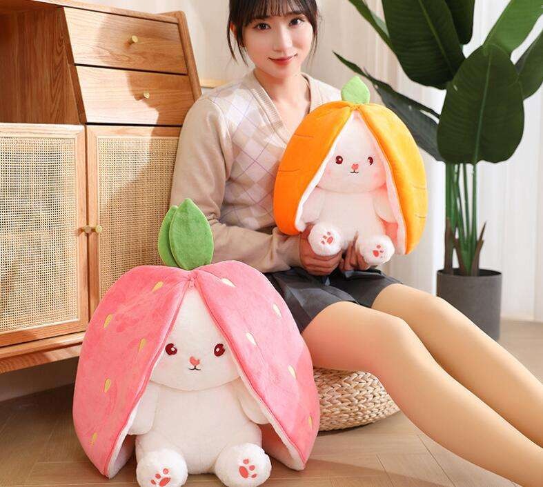 Security Bunny sleeping strawberry carrot throw pillow transform fruit