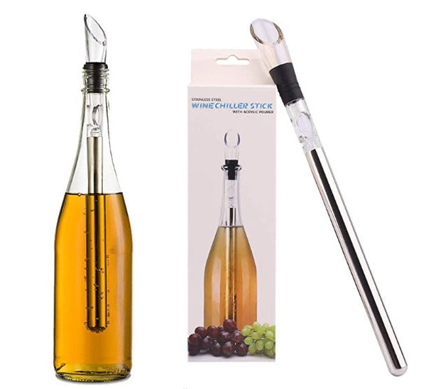 Premium Stainless Steel Bottle Cooler Stick Chill Rod Decanting Aerator & Drip-Free Pourer(Bulk 3 Sets)