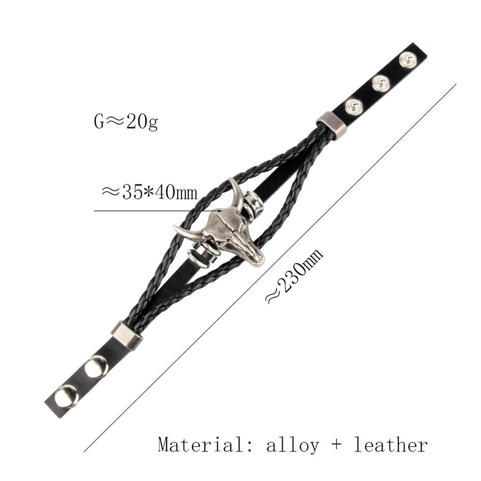 Perfect Classy and Trendy rock look bull head braided leather bracelet ad-ons on Shows(Bulk 3 Sets)