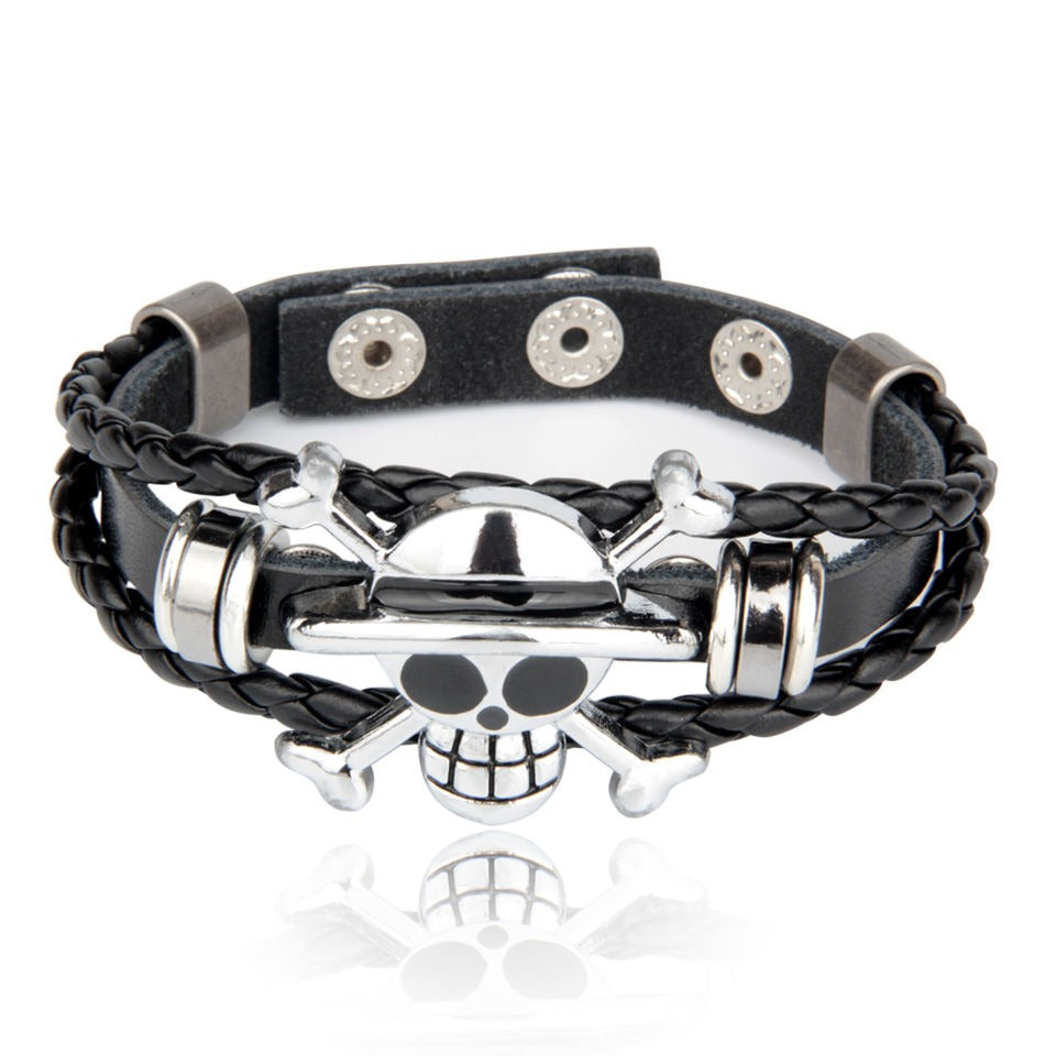 Perfect Classy and Trendy Skeleton  head braided leather bracelet ad-ons on Shows