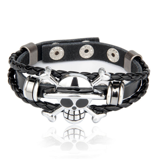 Perfect Classy and Trendy Skeleton  head braided leather bracelet ad-ons on Shows(Bulk 3 Sets)