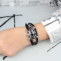 Perfect Classy and Trendy Skeleton  head braided leather bracelet ad-ons on Shows(Bulk 3 Sets)