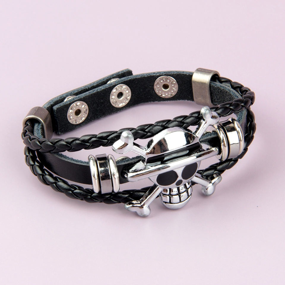 Perfect Classy and Trendy Skeleton  head braided leather bracelet ad-ons on Shows(Bulk 3 Sets)