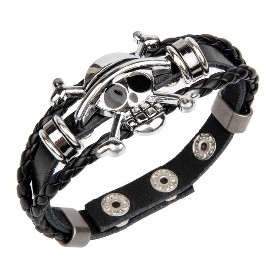 Perfect Classy and Trendy Skeleton  head braided leather bracelet ad-ons on Shows(Bulk 3 Sets)