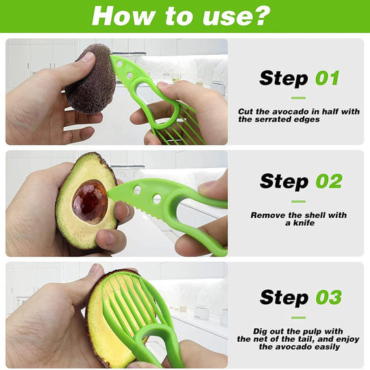 Multi Functional Plastic 3 in 1 Avocado Knife Avocado Cutter Slicer Kitchen Gadgets