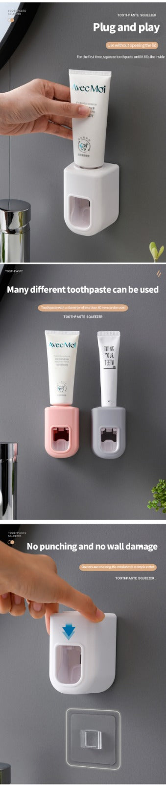 Simple Clean look Toothpaste Dispenser Wall Mount for Bathroom