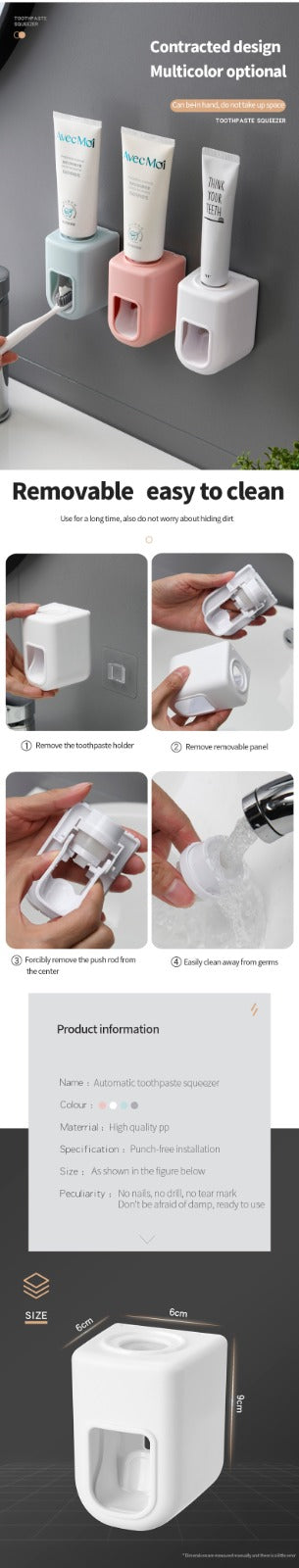 Simple Clean look Toothpaste Dispenser Wall Mount for Bathroom