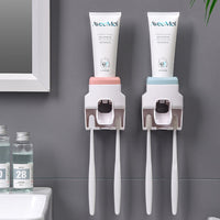 Toothbrush Holders Toothpaste Dispenser Squeezers Wall Mounted for Bathroom, 2 Tooth Brush Slots & 1 Automatic Tooth Paster Squeezer