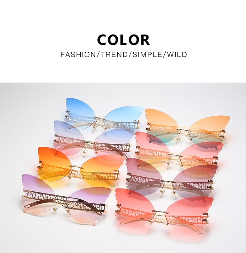 Posh Sun Glasses Big Butterfly shaped Mommy And Me Sunglasses Metal Rimless Shades Colorful party(10 Pack)