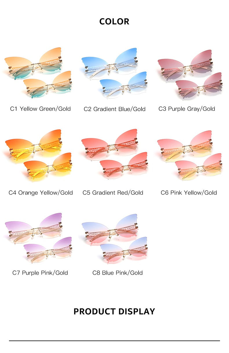 Posh Sun Glasses Big Butterfly shaped Mommy And Me Sunglasses Metal Rimless Shades Colorful party(Bulk 3 Sets)