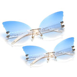 Posh Sun Glasses Big Butterfly shaped Mommy And Me Sunglasses Metal Rimless Shades Colorful party(Bulk 3 Sets)