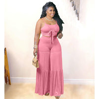 Trendy casual plus size women clothes clothing summer tank top and flare pants two 2 piece set fat lady outfit