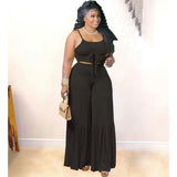 Trendy casual plus size women clothes clothing summer tank top and flare pants two 2 piece set fat lady outfit(Bulk 3 Sets)