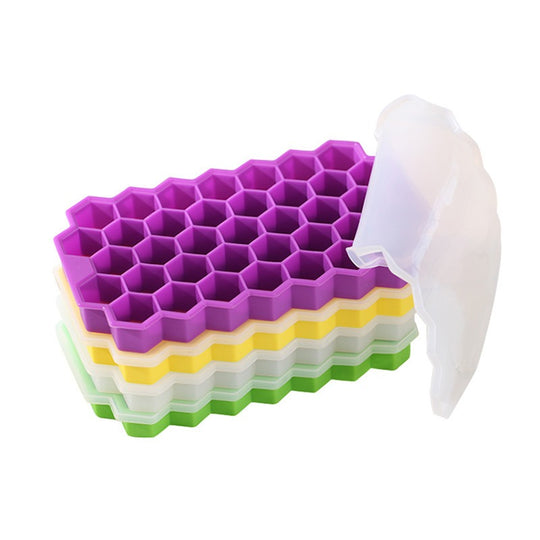 BPA Free Silicone Honey Comb Ice Cube Tray Leak Proof Whiskey Juice 37 Grid Ice Cube Trays with Lid