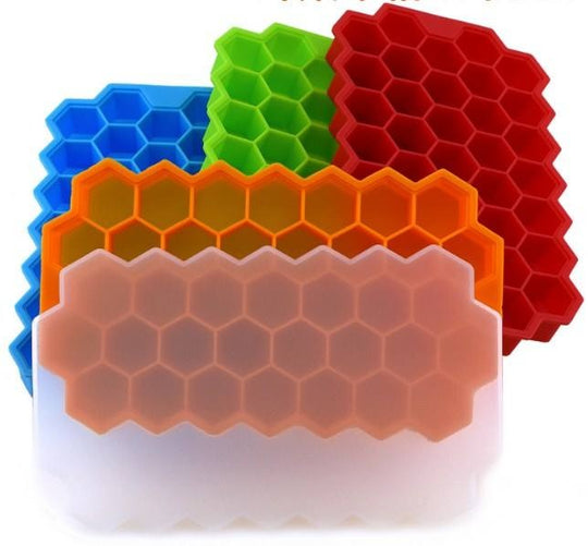 BPA Free Silicone Honey Comb Ice Cube Tray Leak Proof Whiskey Juice 37 Grid Ice Cube Trays with Lid