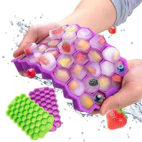 BPA Free Silicone Honey Comb Ice Cube Tray Leak Proof Whiskey Juice 37 Grid Ice Cube Trays with Lid