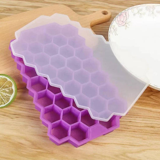 BPA Free Silicone Honey Comb Ice Cube Tray Leak Proof Whiskey Juice 37 Grid Ice Cube Trays with Lid