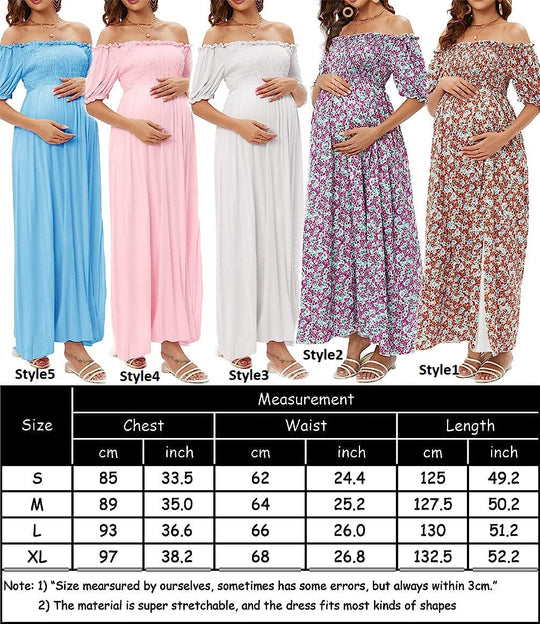 Off Shoulder Maternity Maxi Long Dress Baby Shower Photoshoot Side Split Party Dress(Bulk 3 Sets)