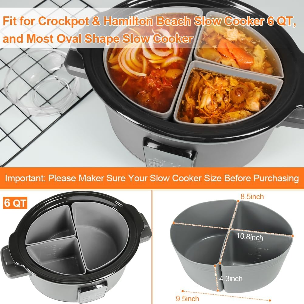 Reusable Thicker Silicone Slow Cooker Divider Liner Compatible 6 Quart Slow Cooker Set of 3, Slow Cooker Divider(10 Pack)