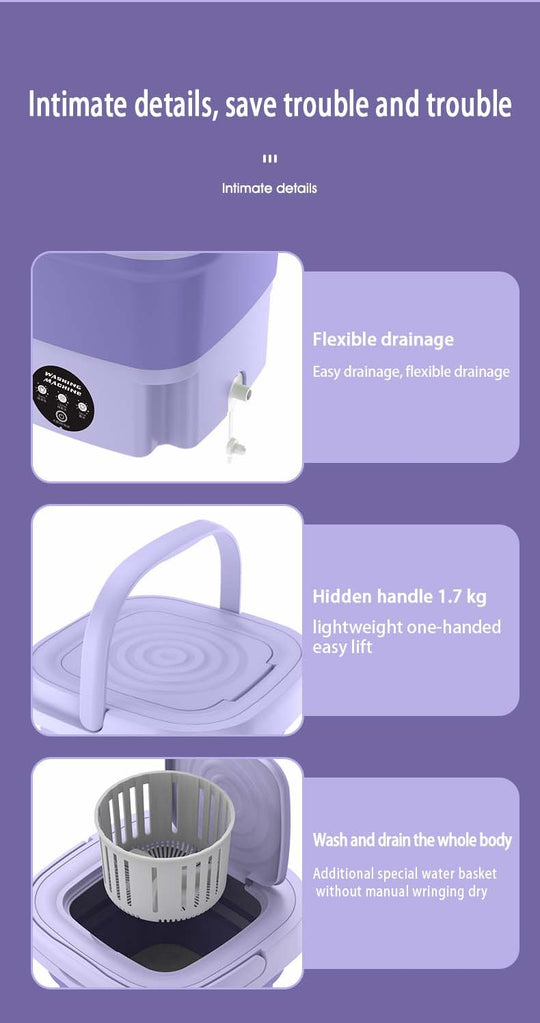 Folding Portable Washing Machine for Clothes Cleaning Washer for Socks Underwear Mini Washing Machine with Drain Basket