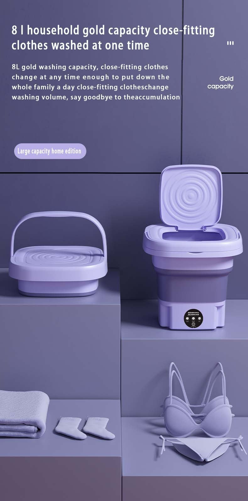 Folding Portable Washing Machine for Clothes Cleaning Washer for Socks Underwear Mini Washing Machine with Drain Basket