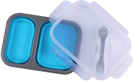 Two Compartments and Utensil Food Fridge Storage Box Food Grade Containers Collapsible Lunch Box- Silicone Food Storage Box