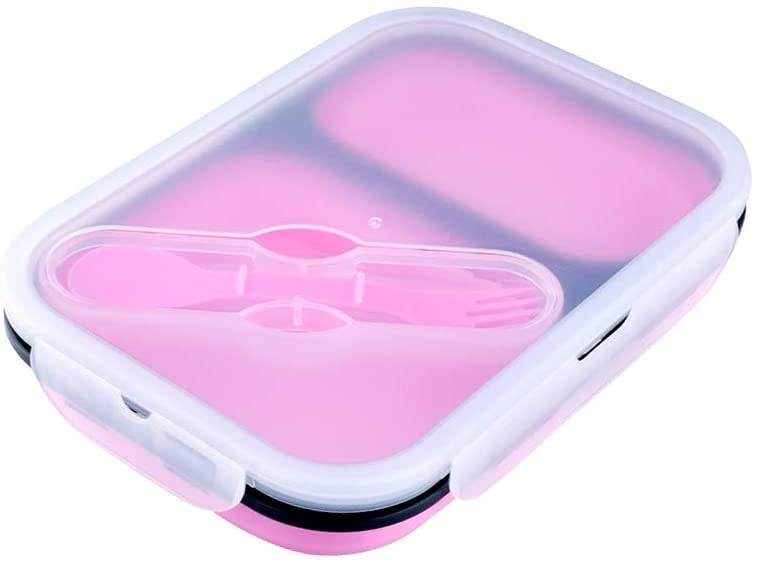 Two Compartments and Utensil Food Fridge Storage Box Food Grade Containers Collapsible Lunch Box- Silicone Food Storage Box(10 Pack)