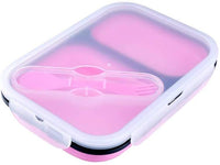 Two Compartments and Utensil Food Fridge Storage Box Food Grade Containers Collapsible Lunch Box- Silicone Food Storage Box(Bulk 3 Sets)